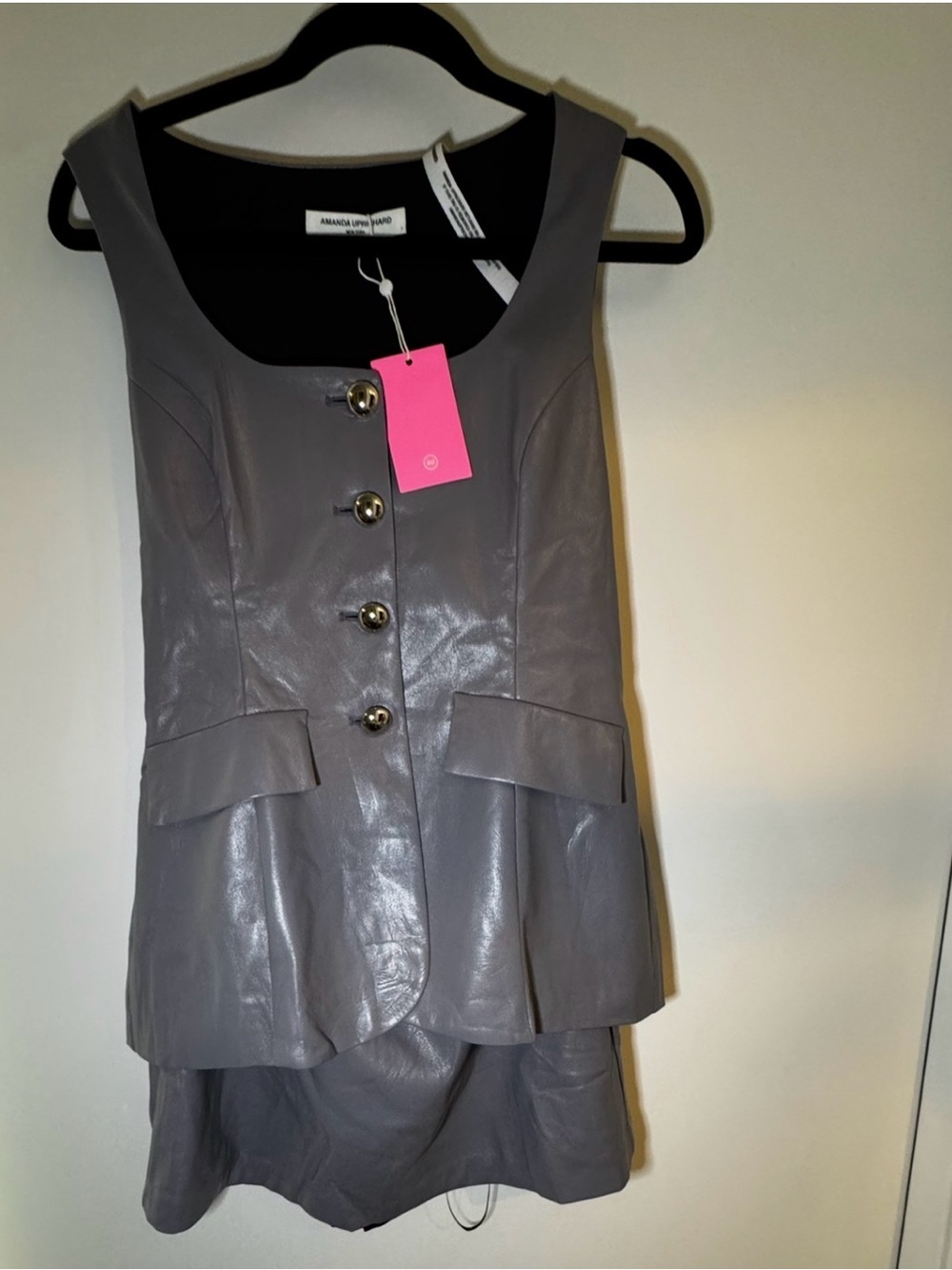 Amanda Uprichard Gray Kya Faux Leather Skort Romper